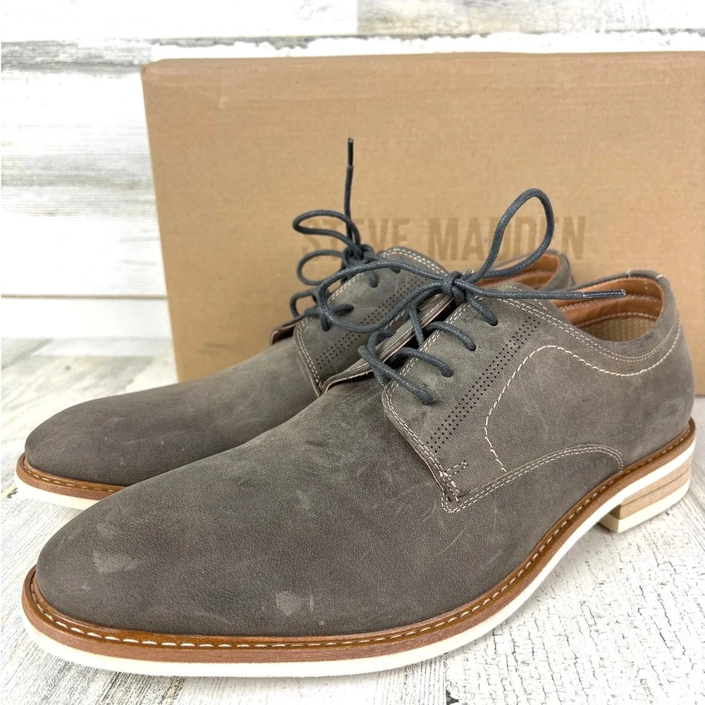 Steve Madden Mens 9 Kacion Gray Suede Oxford Shoes Lace Up Casual Dress NEW